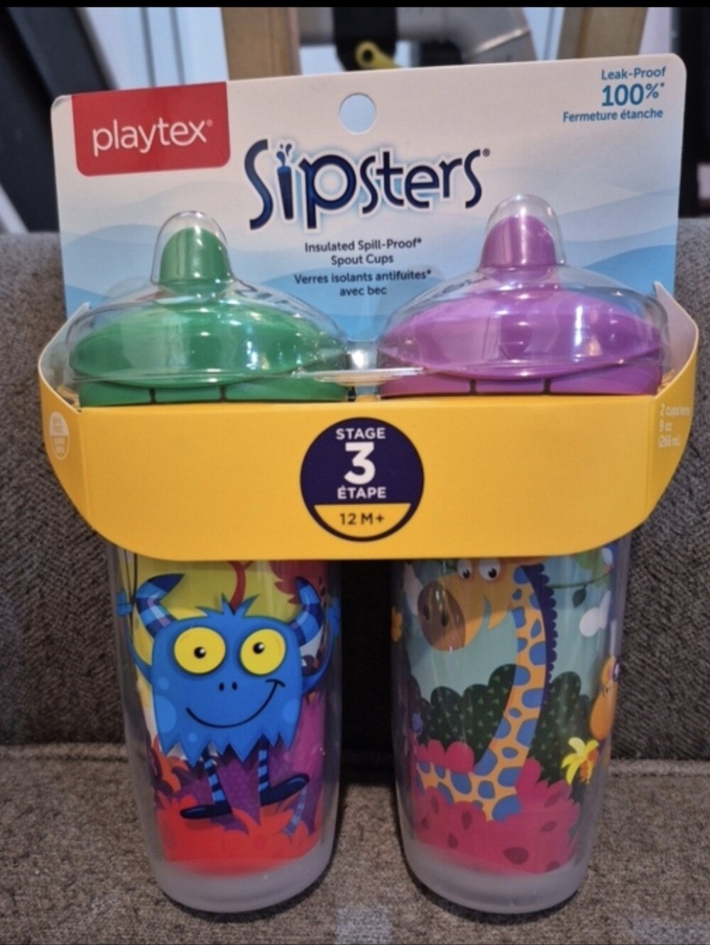 2 Playtex Stage 3 Sipsters Insulated Spill-proof Spout Toddler Cups. 12M +